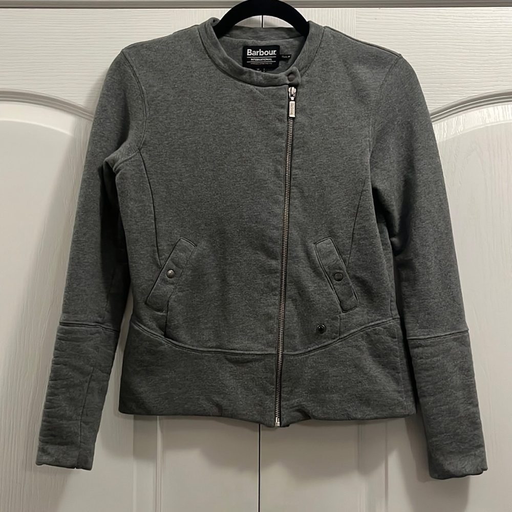 VGUC Barbour grey heavy jersey knit long sleeve jacket